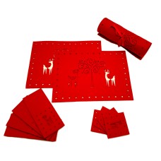 Felt Cut Deer Red 12PC Set - Xmas Table Accessory Range