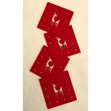 Felt Cut Deer Red Coasters 4PK - Xmas Table Accessory Range